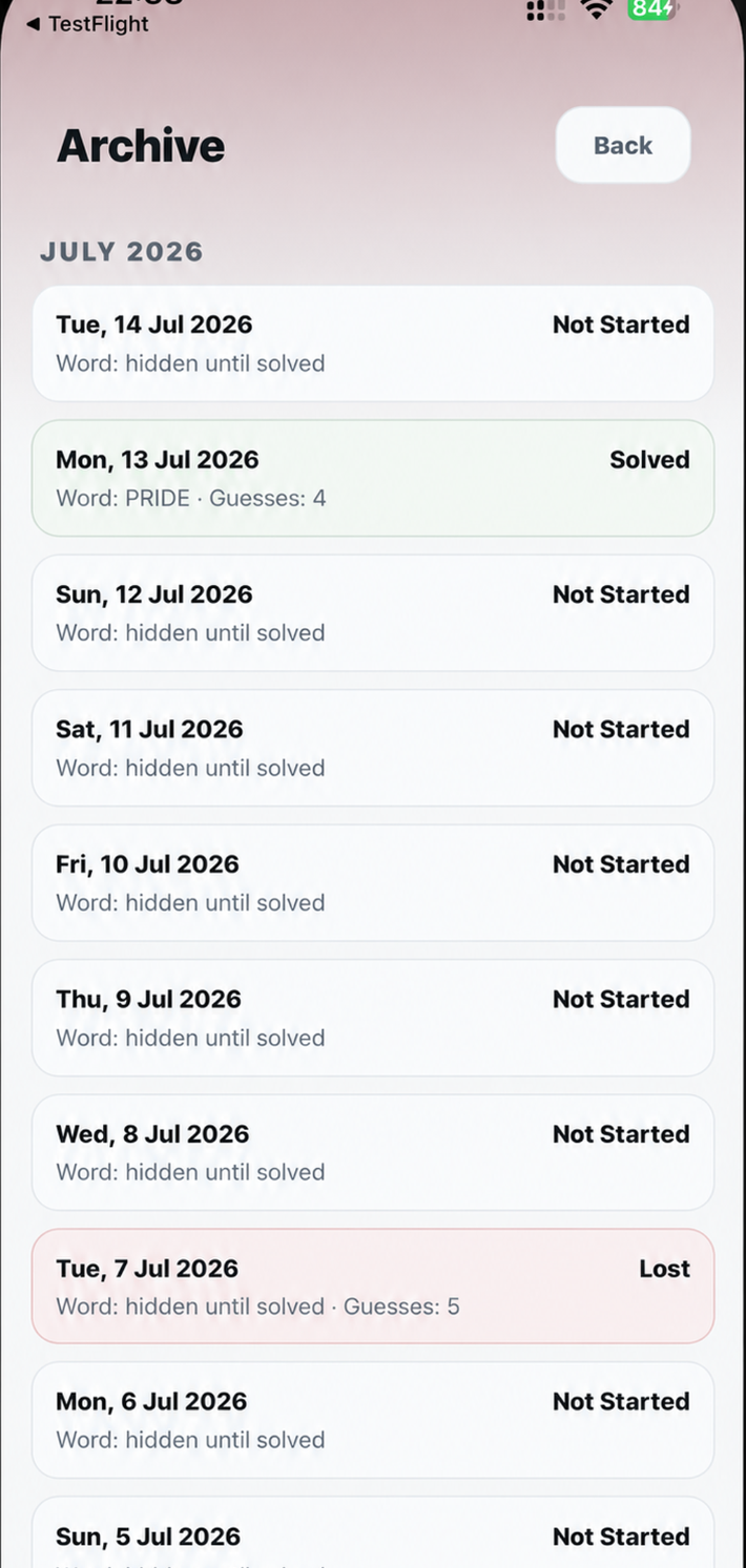Puzzle archive listing past days